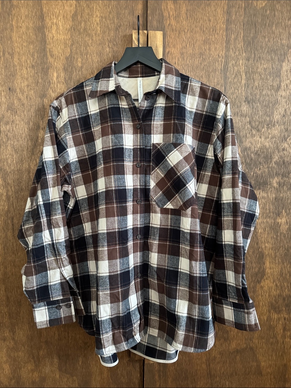 Aritzia Babaton Brown, Black & Cream Plaid Button-Down Shirt